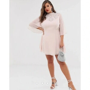 ASOS DESIGN Curve mini dress with flutter cape and pretty pearl embellishment